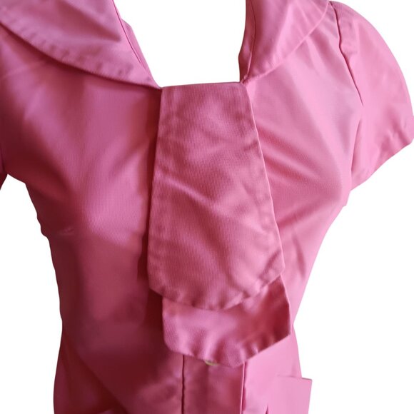 Women's Small Vintage Beautician Blouse Pink 1960's Acetate Mod Stewardess Tunic - Picture 5 of 8